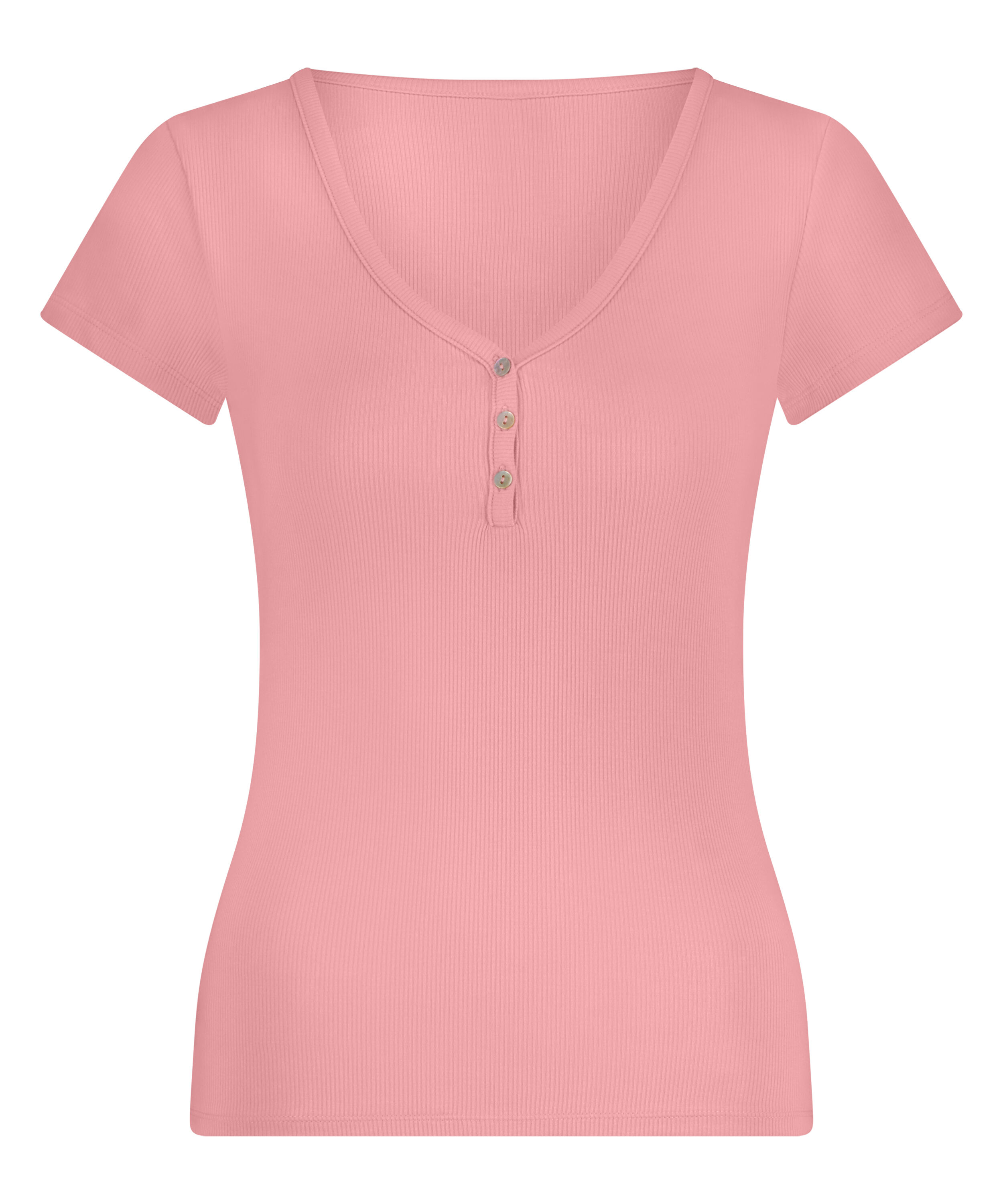 Bluza piżamowa Henley z kr&oacute;tkim rękawem, R&oacute;żowy