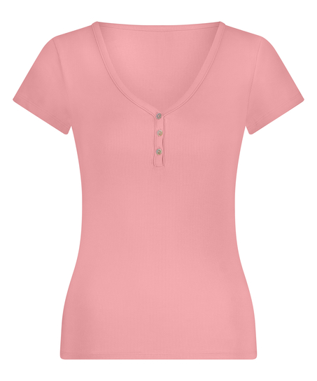 Bluza piżamowa Henley z kr&oacute;tkim rękawem, R&oacute;żowy