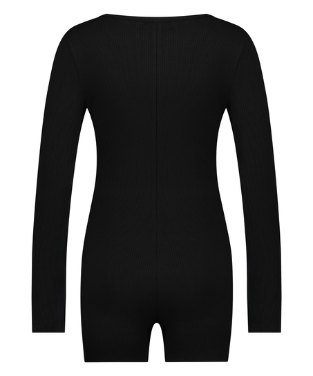 Piżama jednoczęściowa kr&oacute;tka Brushed Rib, Czarny