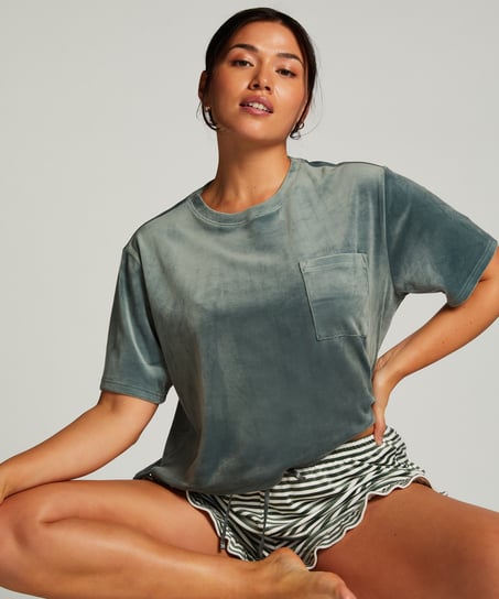 Top welurowy z kieszonką, Zielony