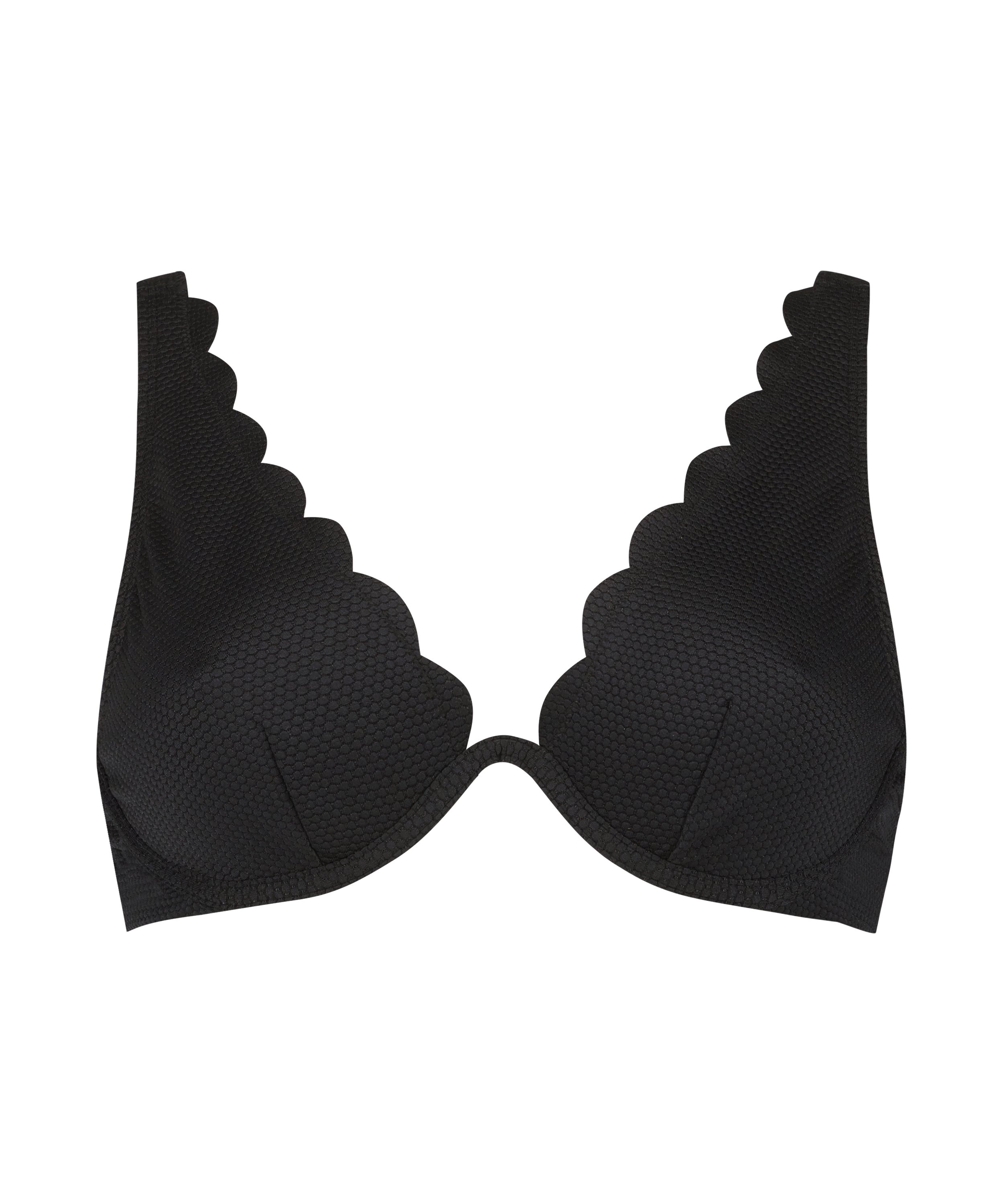 Scallop biustonosz bikini bez wkładek z fiszbinami, Czarny, main