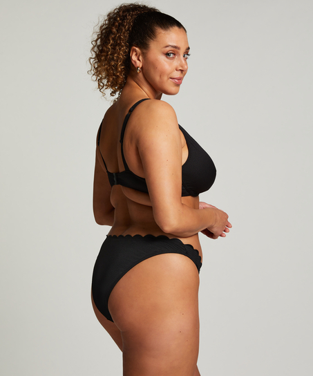 Majtki Bikini Wysoko Krojona Scallop, Czarny