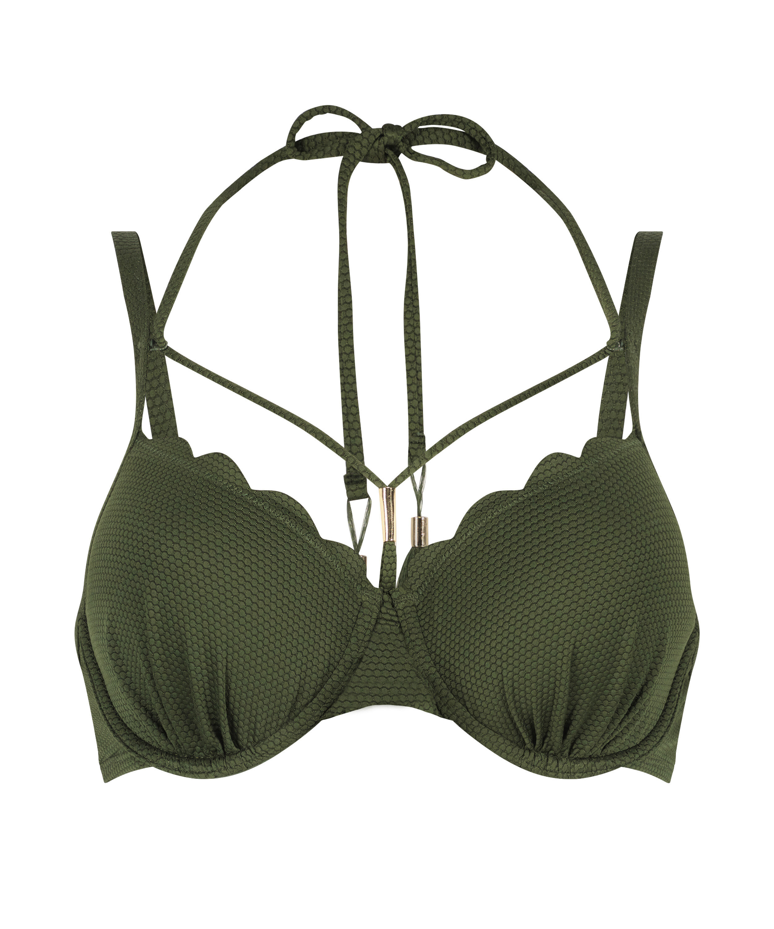 Usztywniona p&oacute;łokrągła g&oacute;ra od bikini z fiszbinami, Zielony