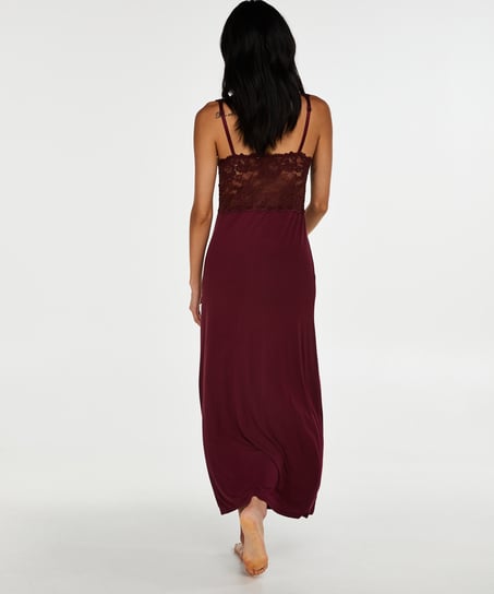 Long slip dress Modal lace, Czerwony