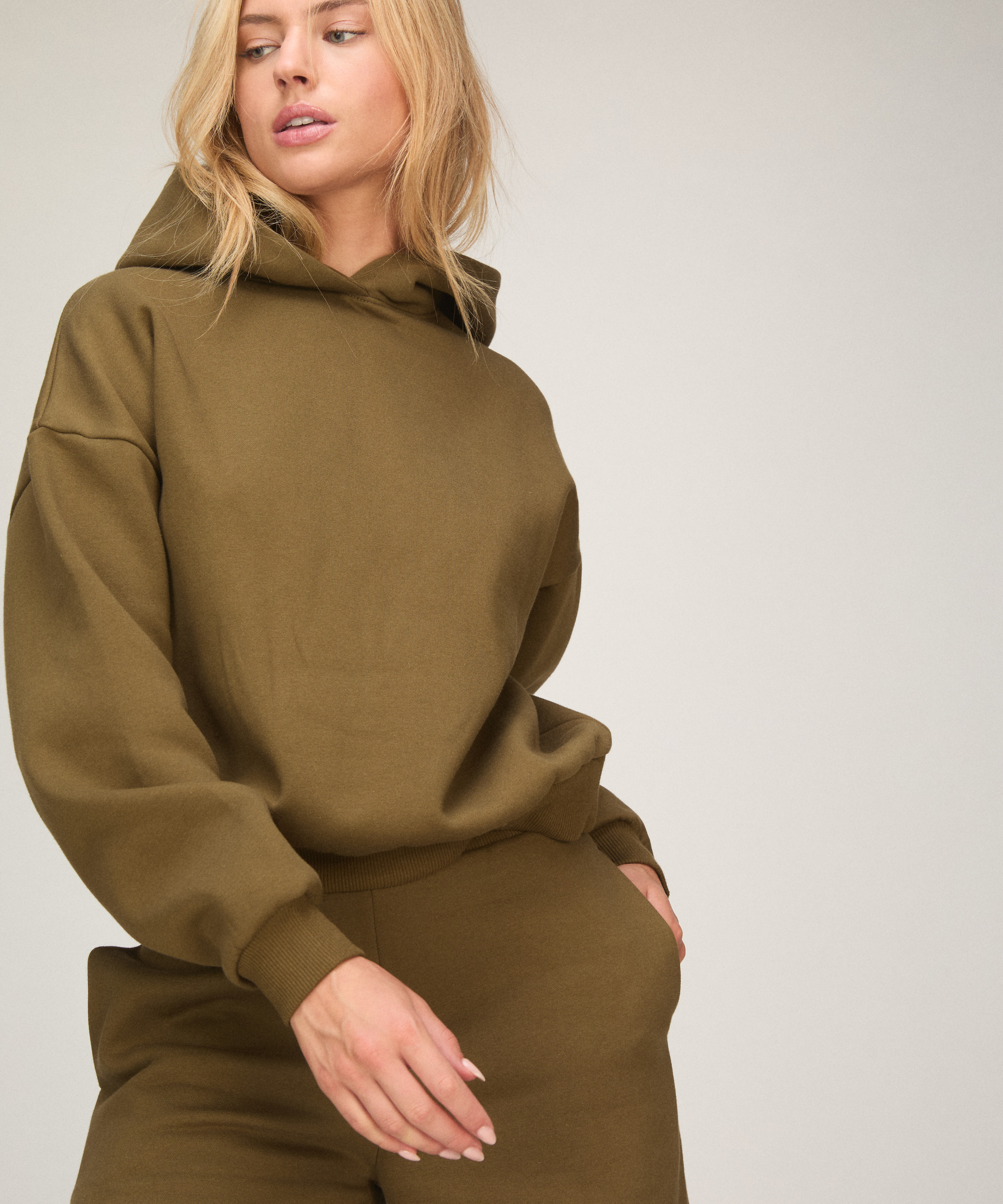 Bluza z Kapturem z Czesanej Dzianiny Dresowej, Zielony, main