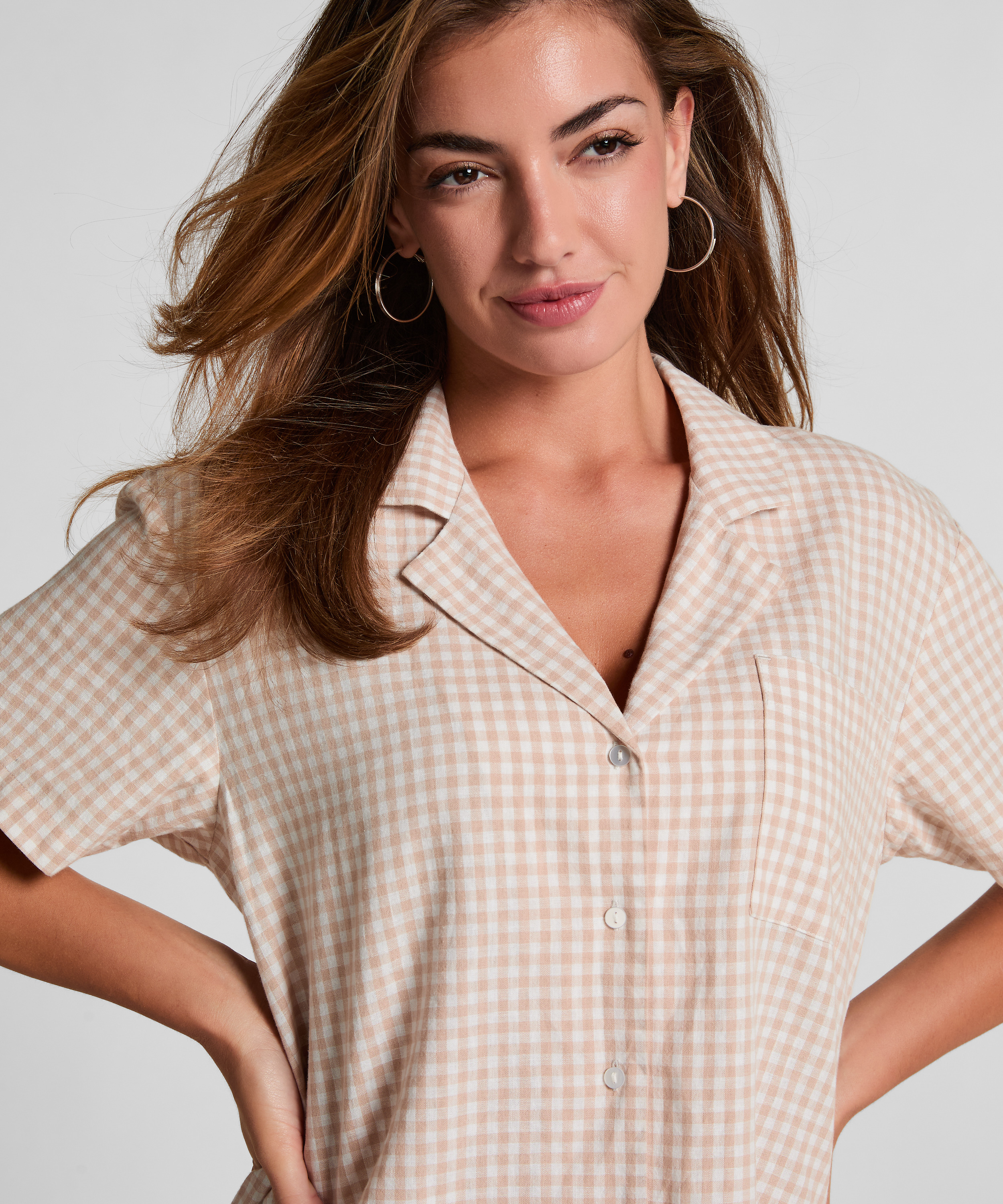 Bluza lniana w kratę, Biały, main