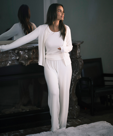 Podkoszulek ze szczotkowanego dżerseju w prążki, Biały