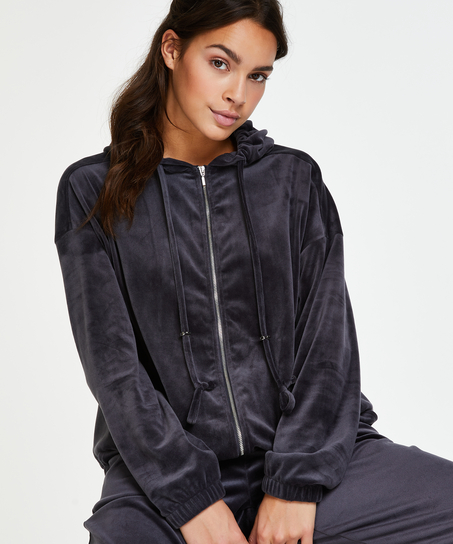 Velvet hoodie jacket, Szary