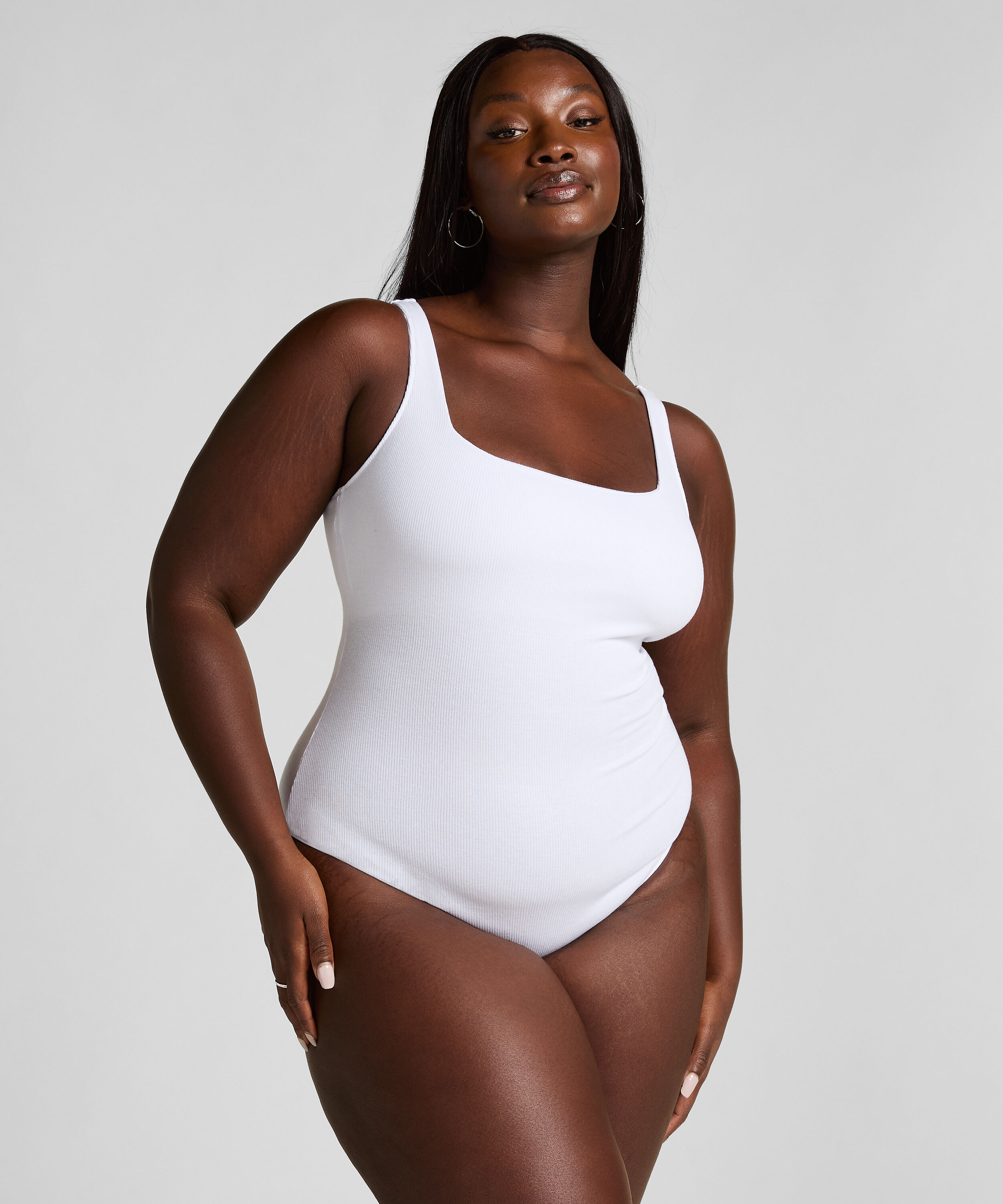 Prążkowane bawełniane body, Biały