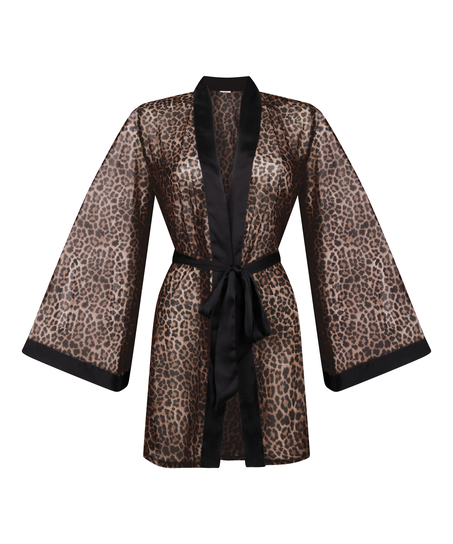 Kimono z siateczki w panterkę, Czarny
