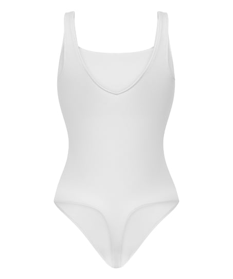 Prążkowane bawełniane body, Biały