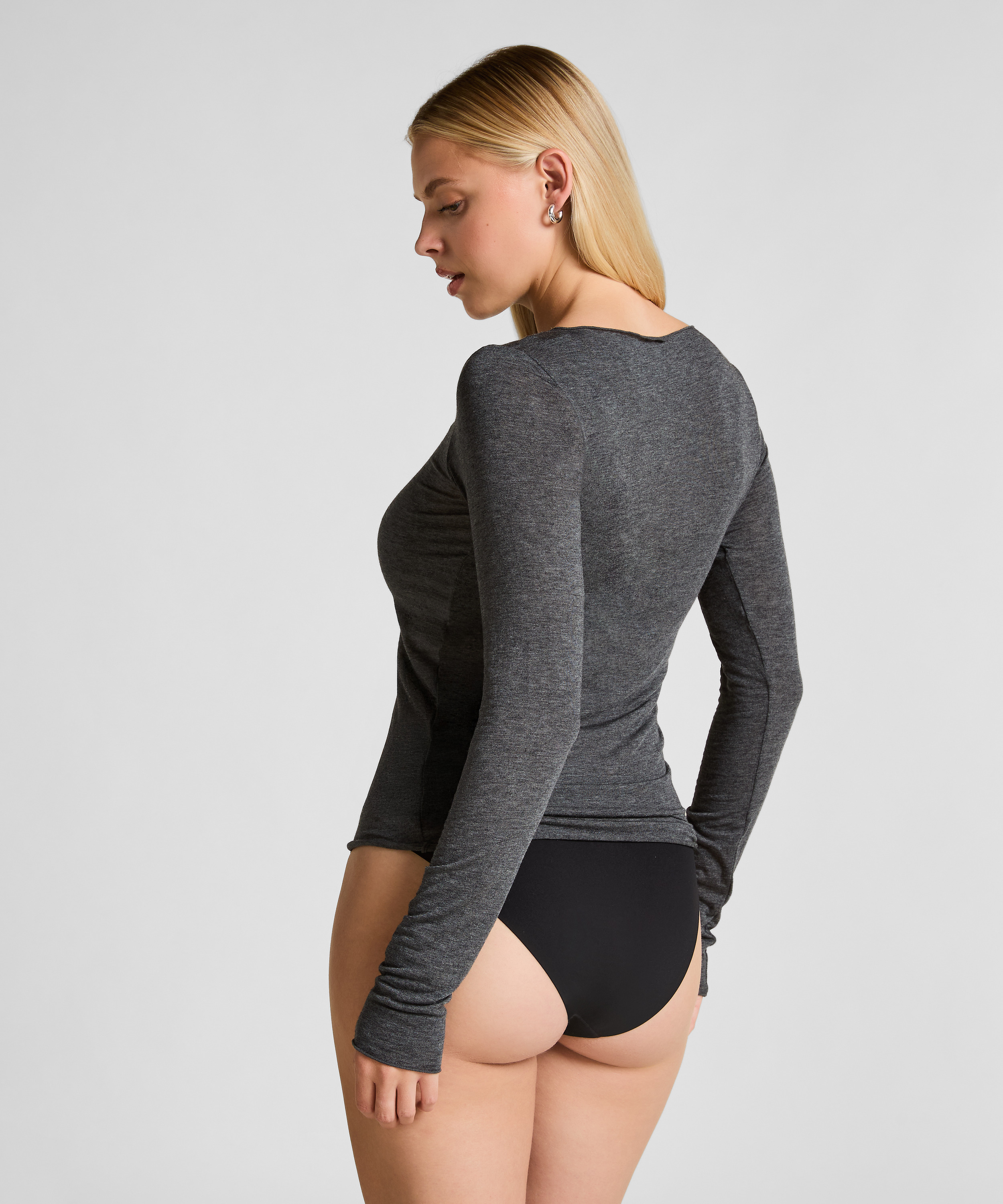 super miękka top z kaszmirem z dekoltem w ł&oacute;dkę, Szary, main