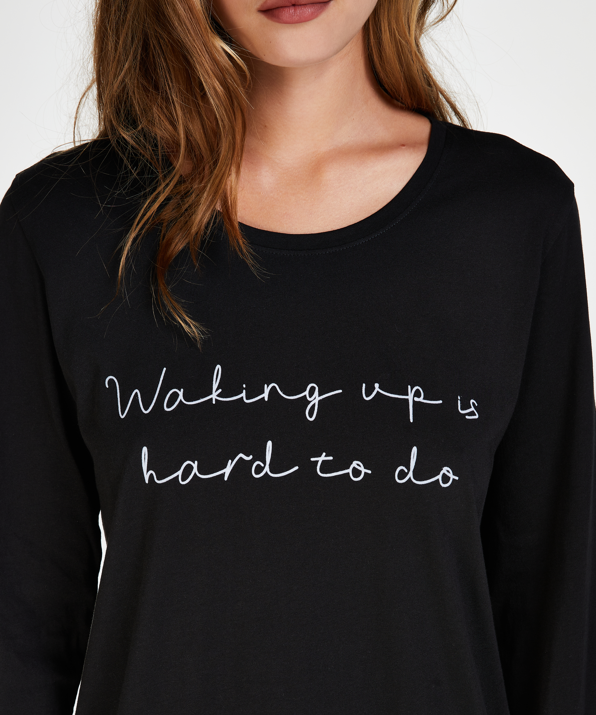 Koszula nocna z okrągłym dekoltem, Czarny, main