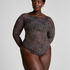 Body Tara Leopard z długim rękawem, Czarny