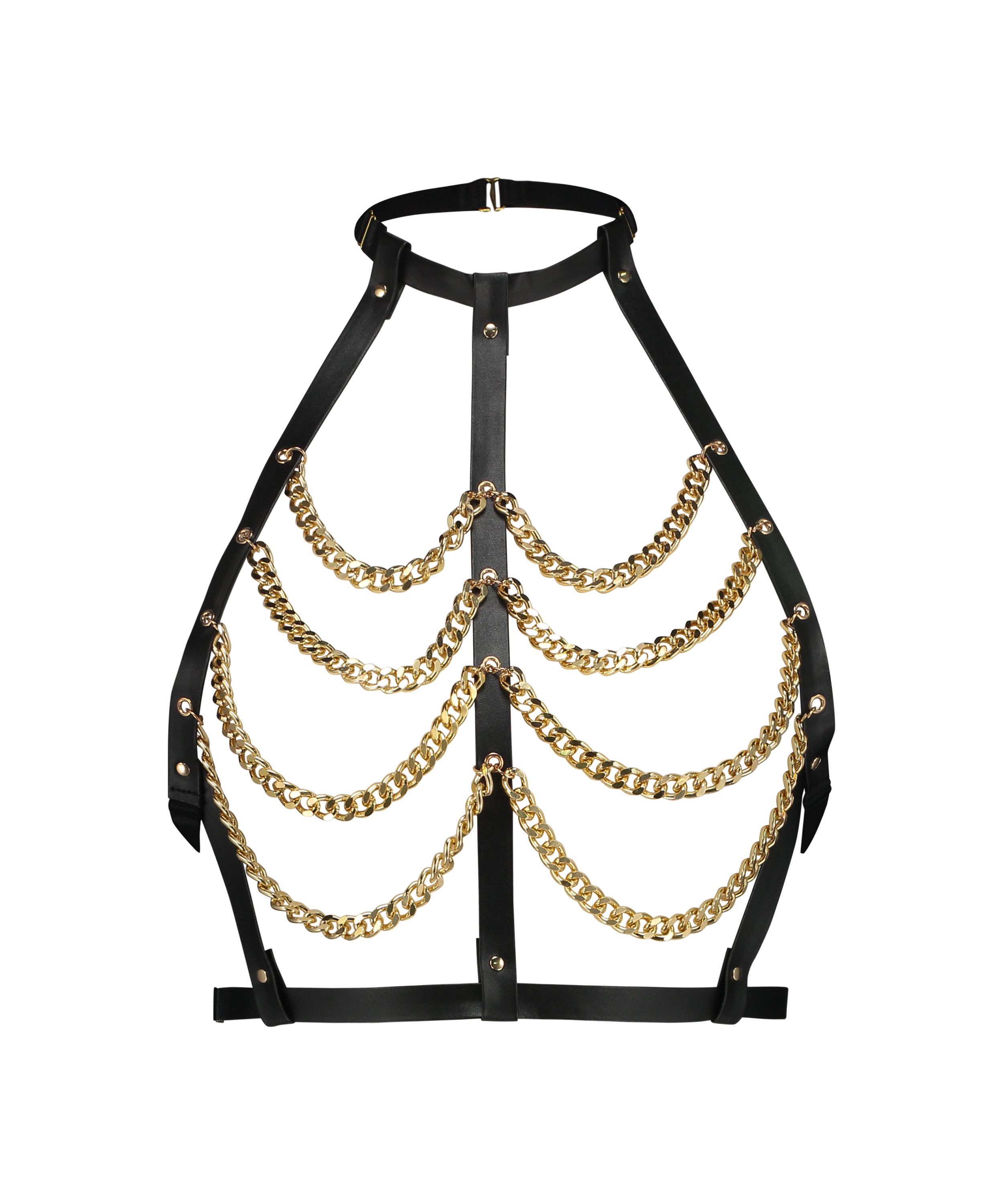 Biustonosz bralette ze sztucznej skóry z łańcuszkiem, Czarny, main