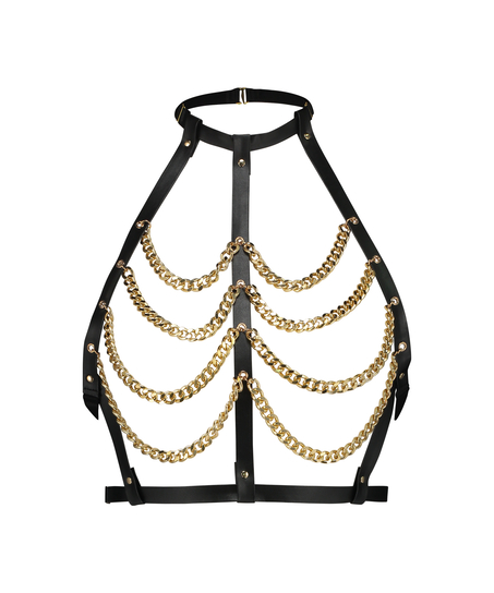 Biustonosz bralette ze sztucznej skóry z łańcuszkiem, Czarny