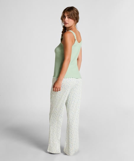 Top z Prążkowanej Dzianiny z Koronką, Zielony