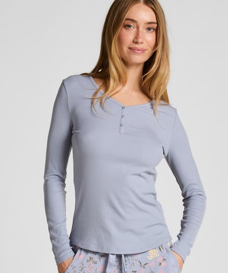 Bluza piżamowa Henley z długim rękawem, Fioletowy