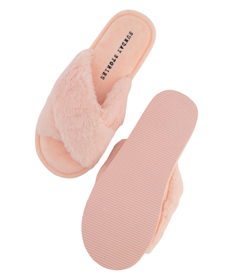 Kapcie ze sztucznym futerkiem, R&oacute;żowy