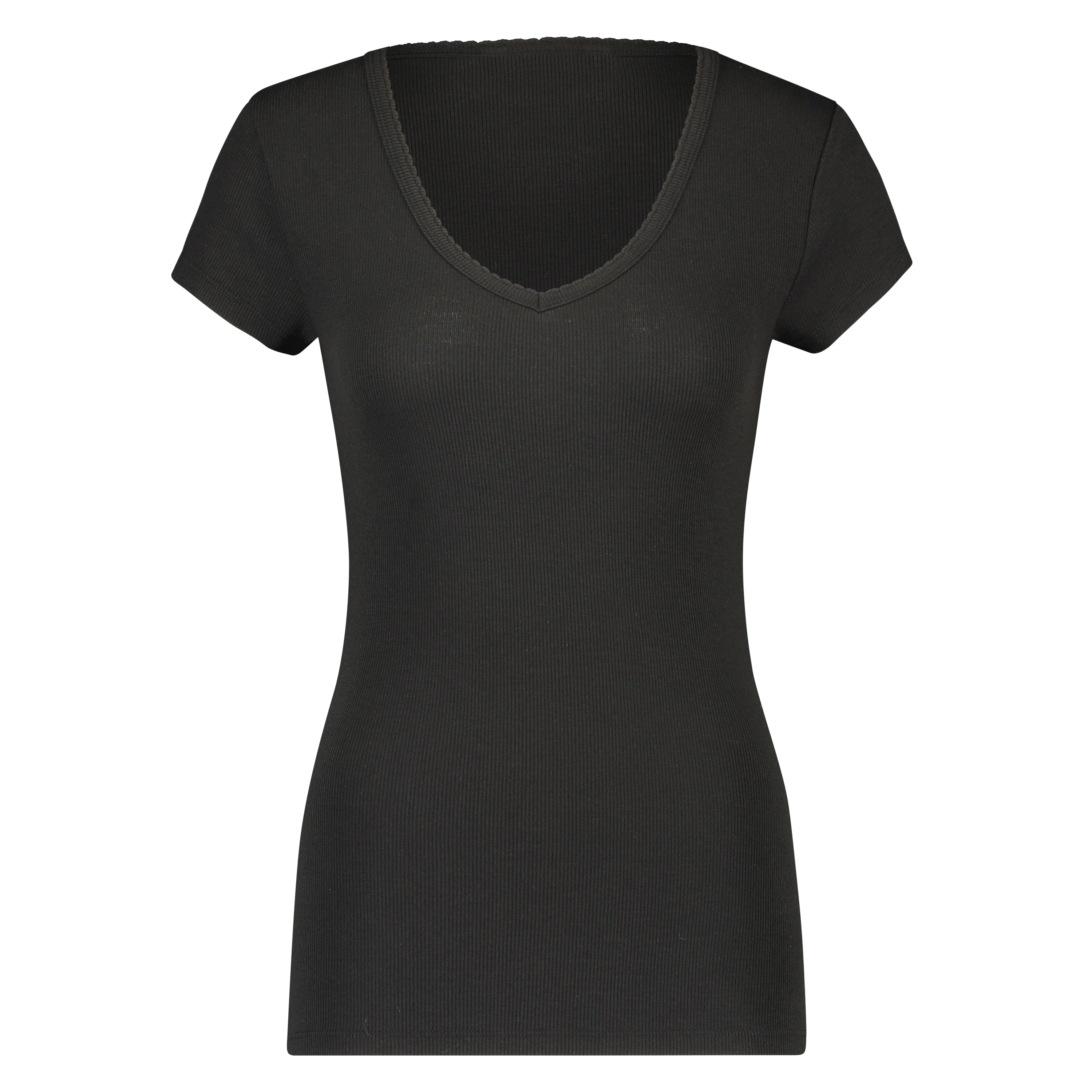 Top od piżamy z prążkowanego materiału z krótkimi rękawami., Czarny, main