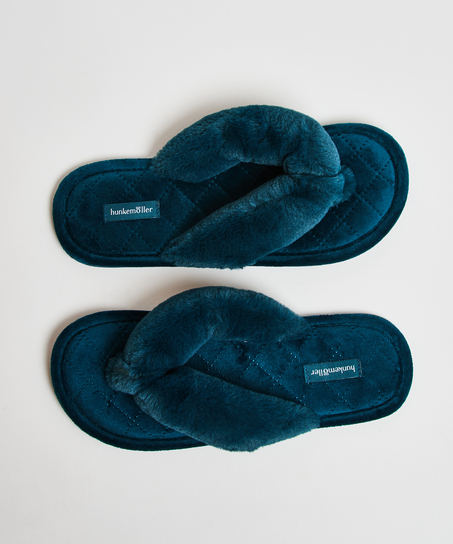 Kapcie welurowe z futerkiem, Zielony