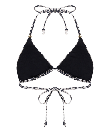 Tr&oacute;jkątny Top Bikini Leopard, Czarny