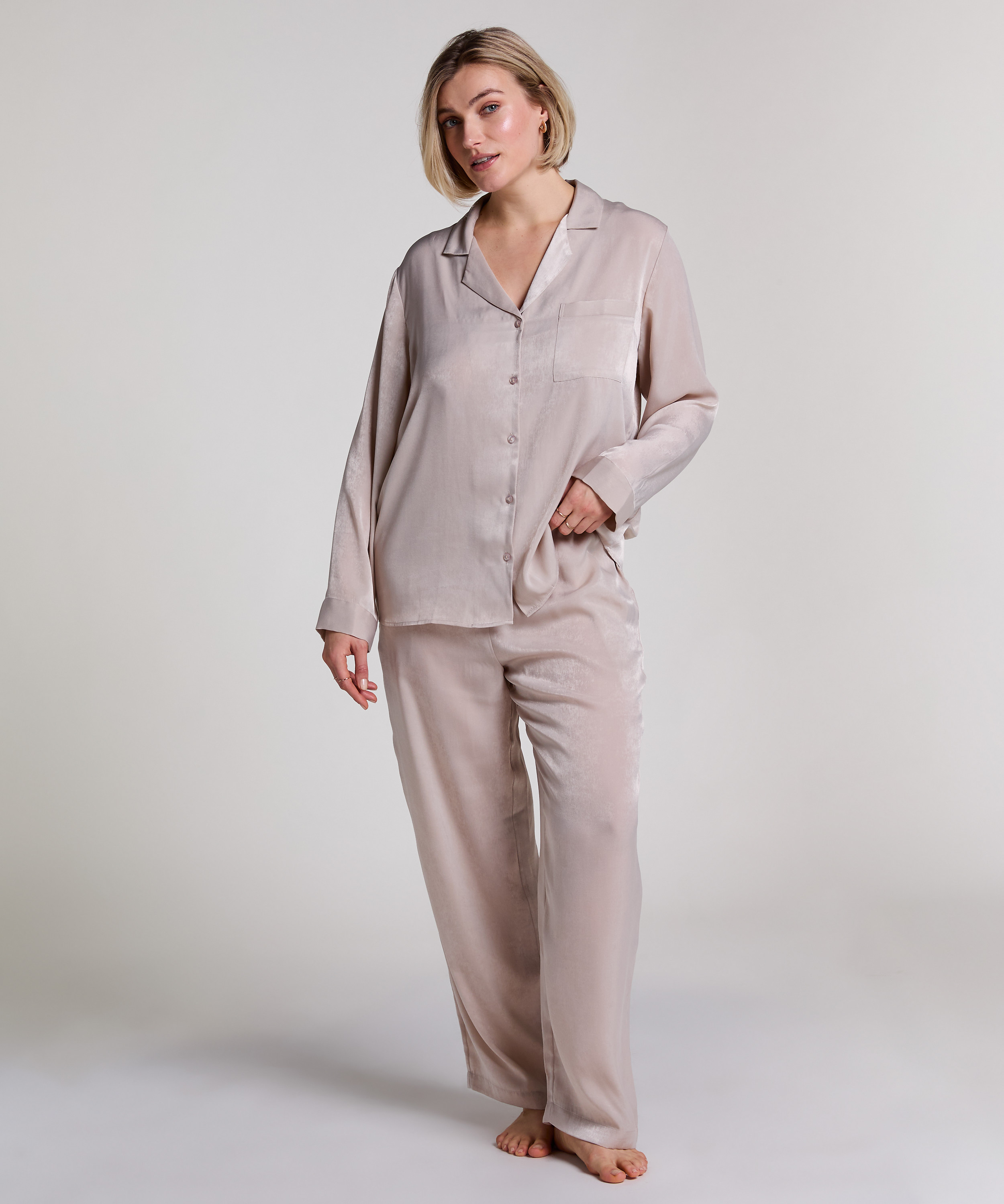 Kurtka z satyny z długimi rękawami, Beżowy, main