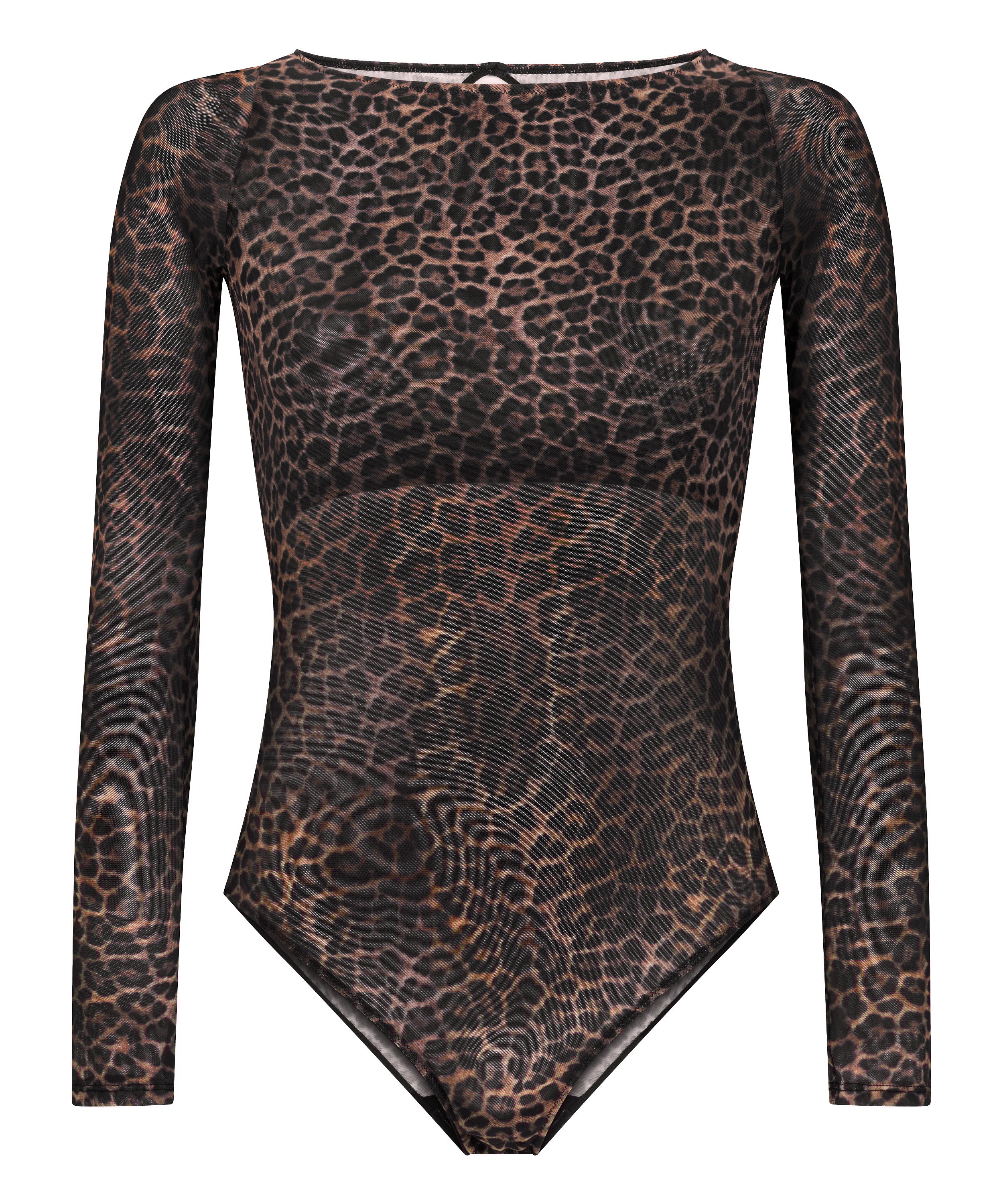 Body Tara Leopard z długim rękawem, Czarny, main