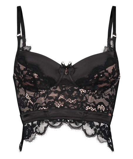 Usztywniany biustonosz z fiszbinami Longline Heather, Czarny