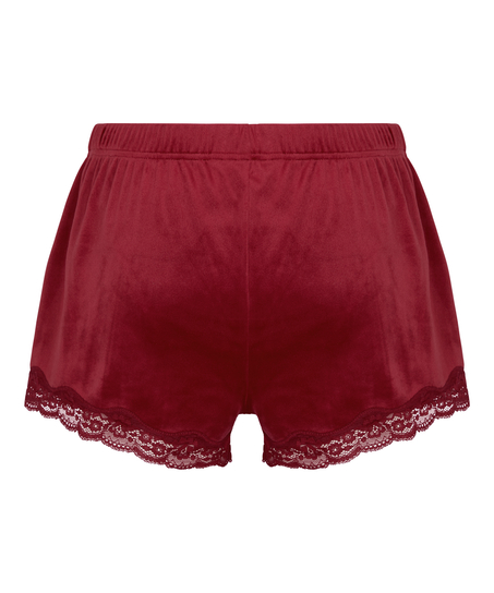 Szorty piżamowe Velours Scallop Lace, Czerwony