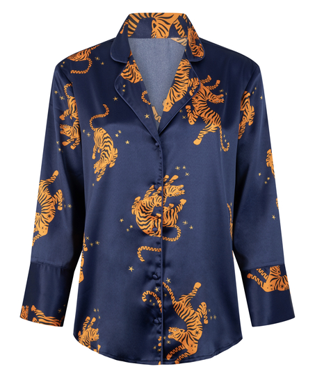 Kurtka z satyny z długimi rękawami, Niebieski