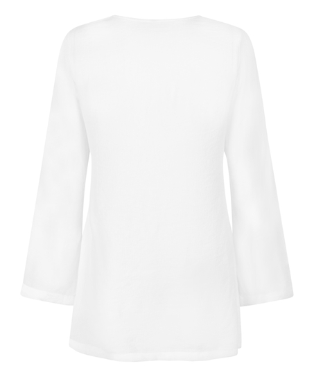 Sukienka plażowa z długim rękawem i ozdobnym pierścieniem, Biały