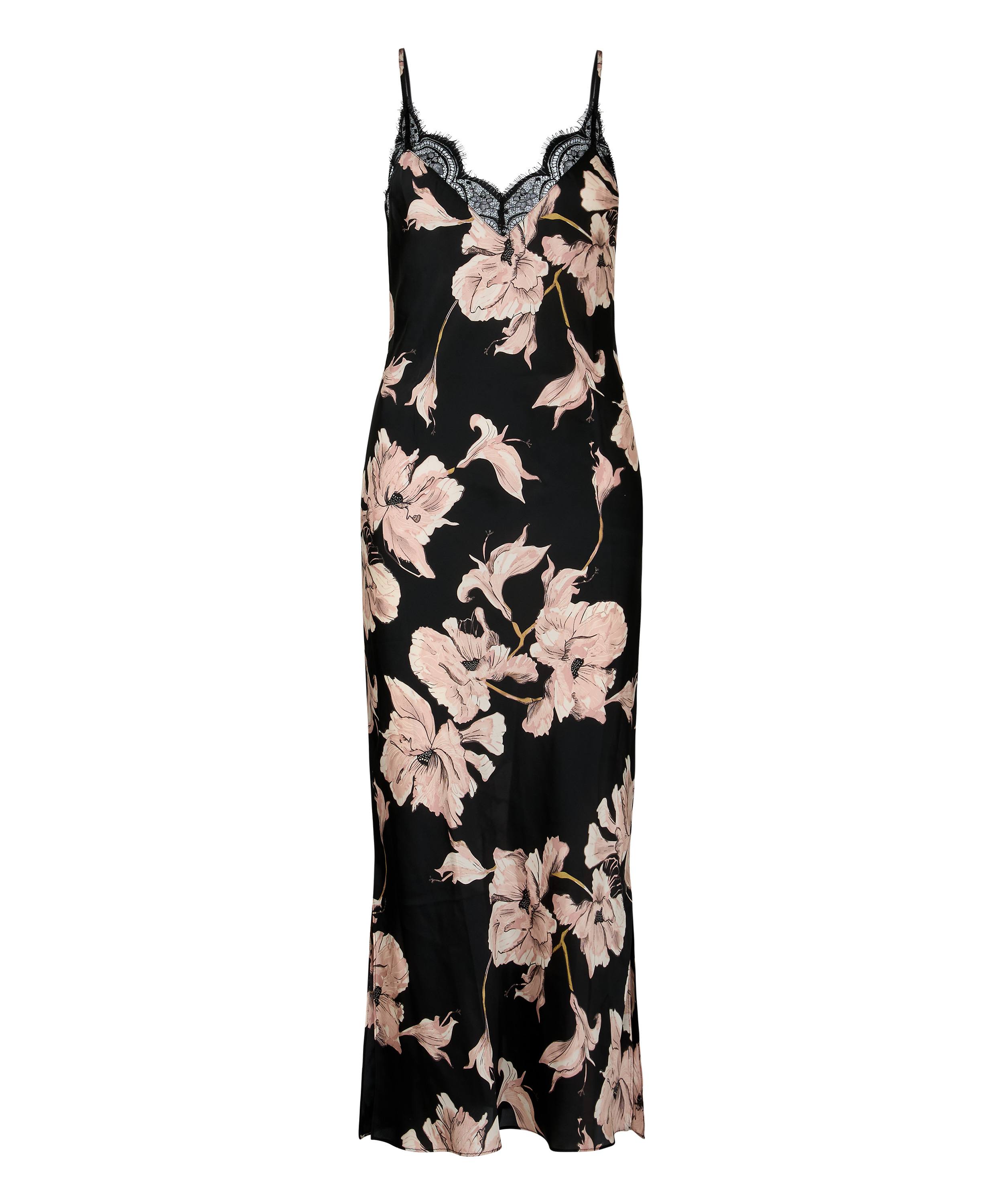 Slipdress Long Flower, Czarny, main