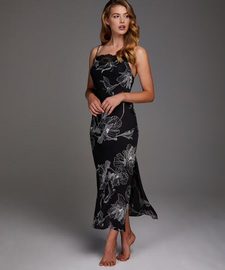 Lotus Satin Slip Dress, Czarny