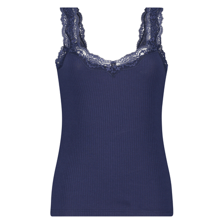 Rib lace cami top, Niebieski