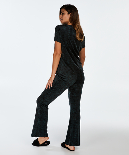 Flared Velvet Leggings, Zielony