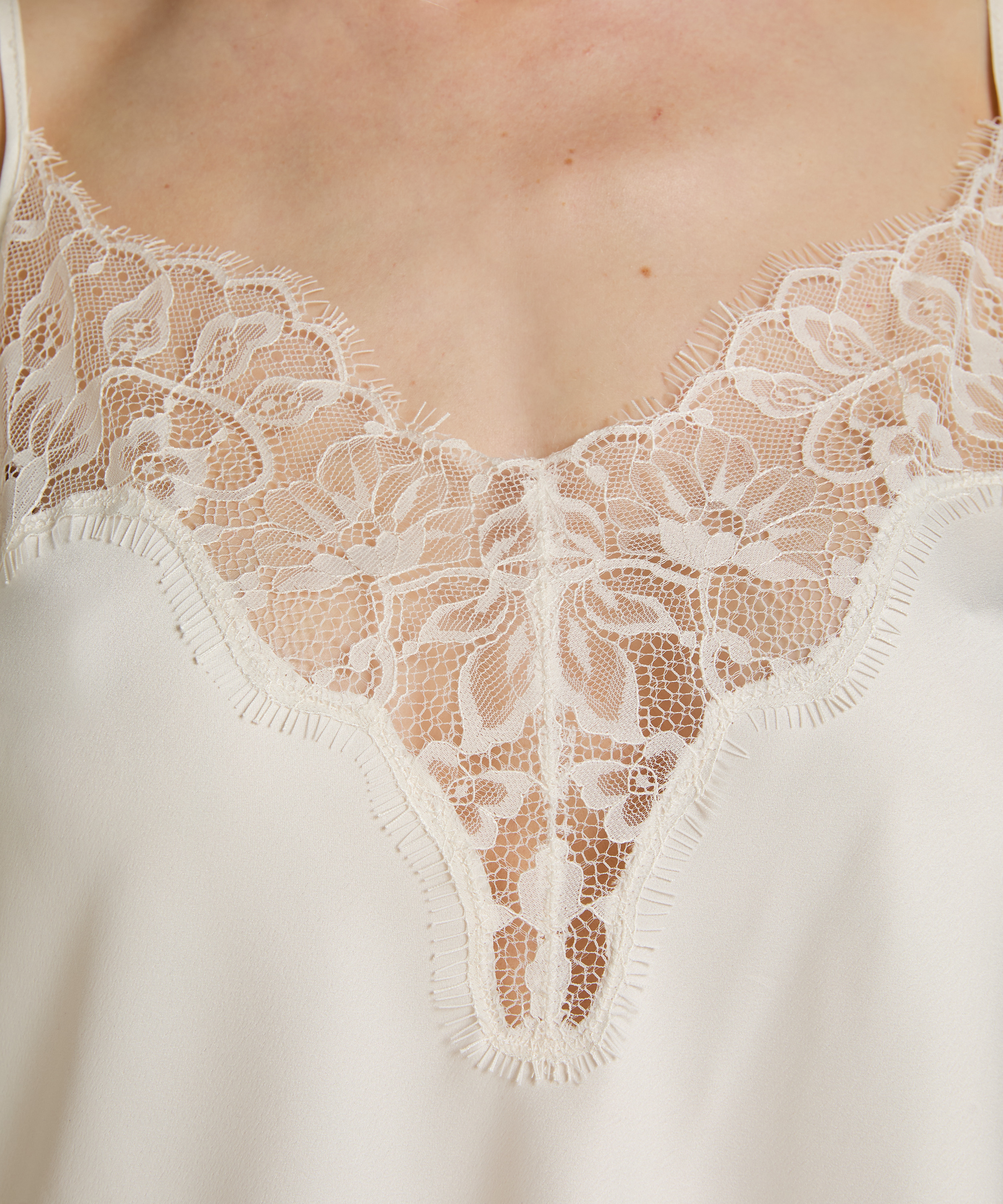 Valerie Satynowa Koszulka z Koronką, Biały, main