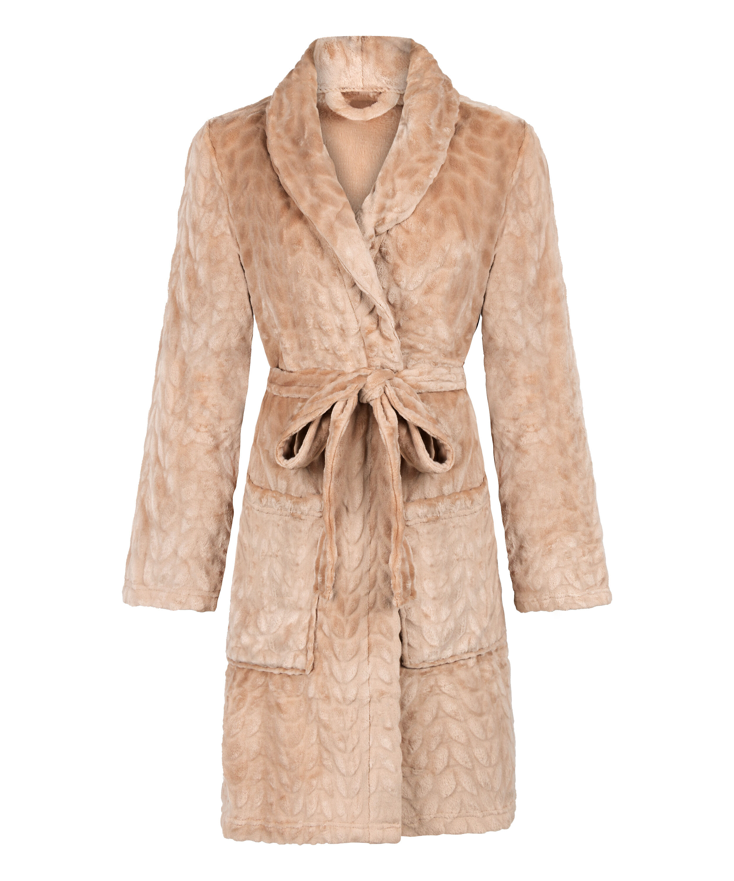 Kr&oacute;tki szlafrok fleece, Beżowy
