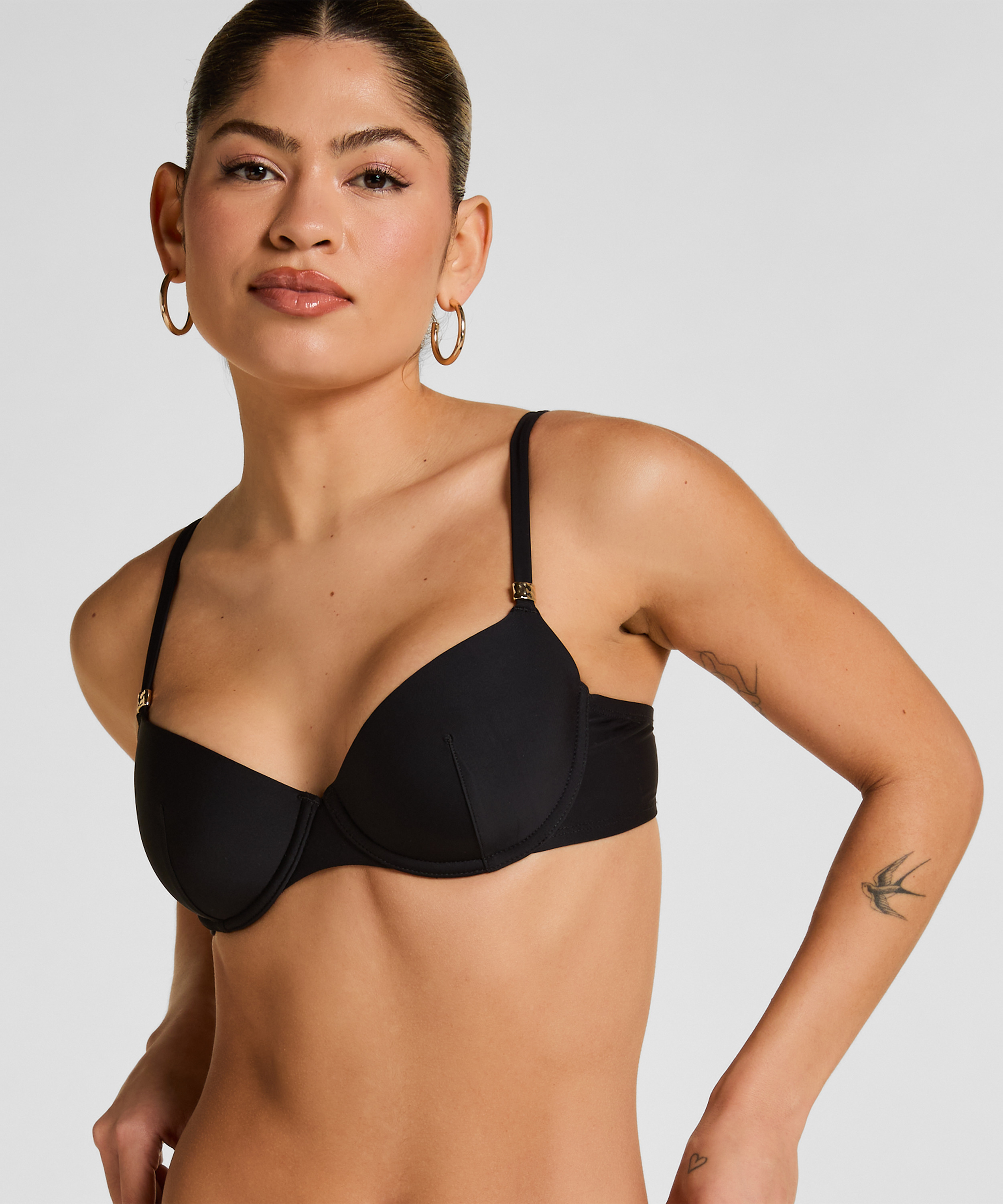Luksusowy Biustonosz Bikini z Fiszbinami i Wkładkami, Czarny, main