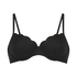 Nieusztywniany stanik bikini z fiszbinami, z falowanym brzegiem, Czarny