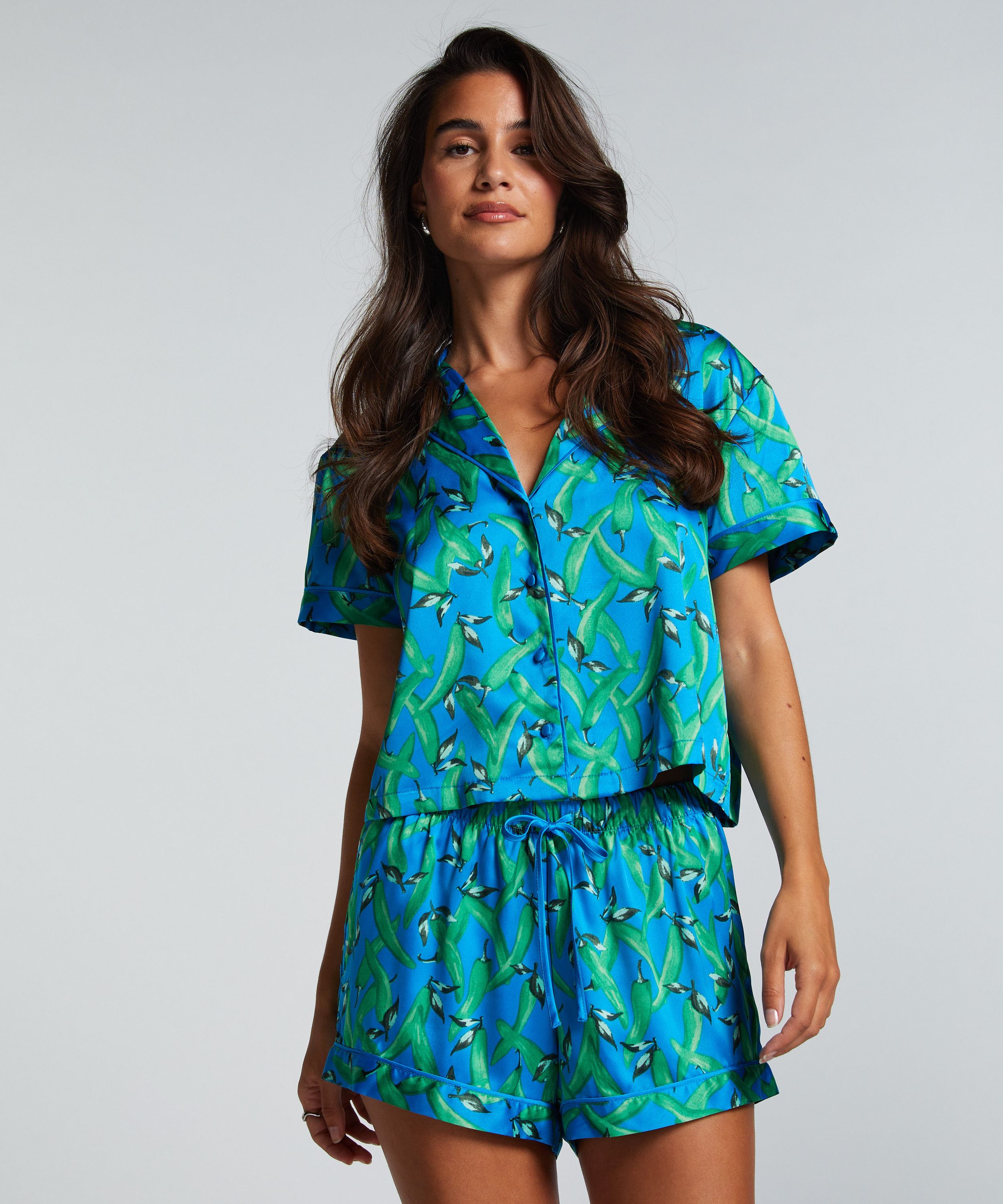 Satynowa narzutka Peppers z kr&oacute;tkim rękawem, Niebieski, main