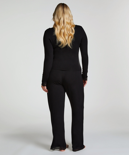 Koronkowa piżama z długim rękawem, Czarny