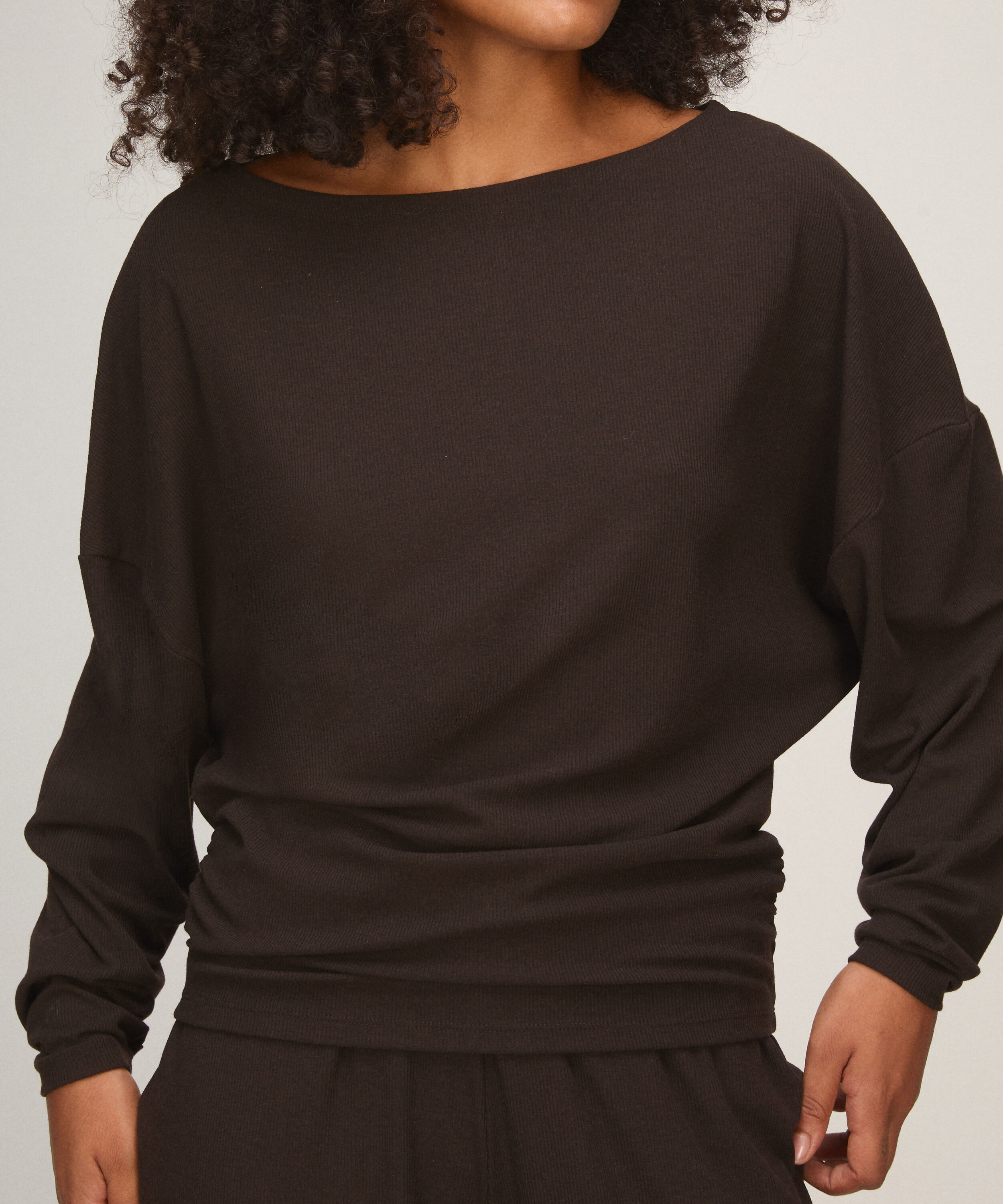 TOP LS PREMIUM RIB BATWING, Brązowy