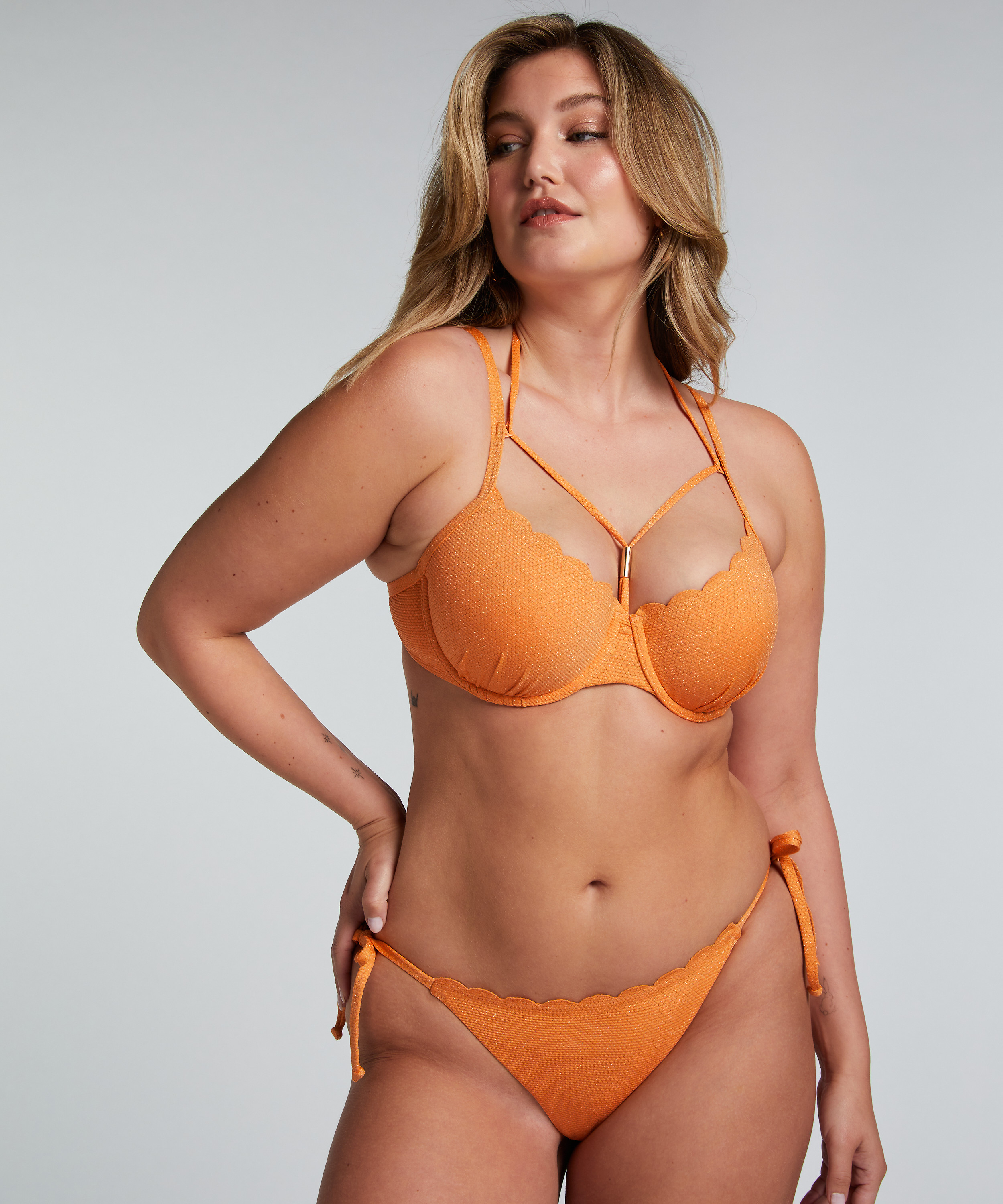 Góra od bikini z lureksu w kształcie muszelki, Pomarańczowy, main