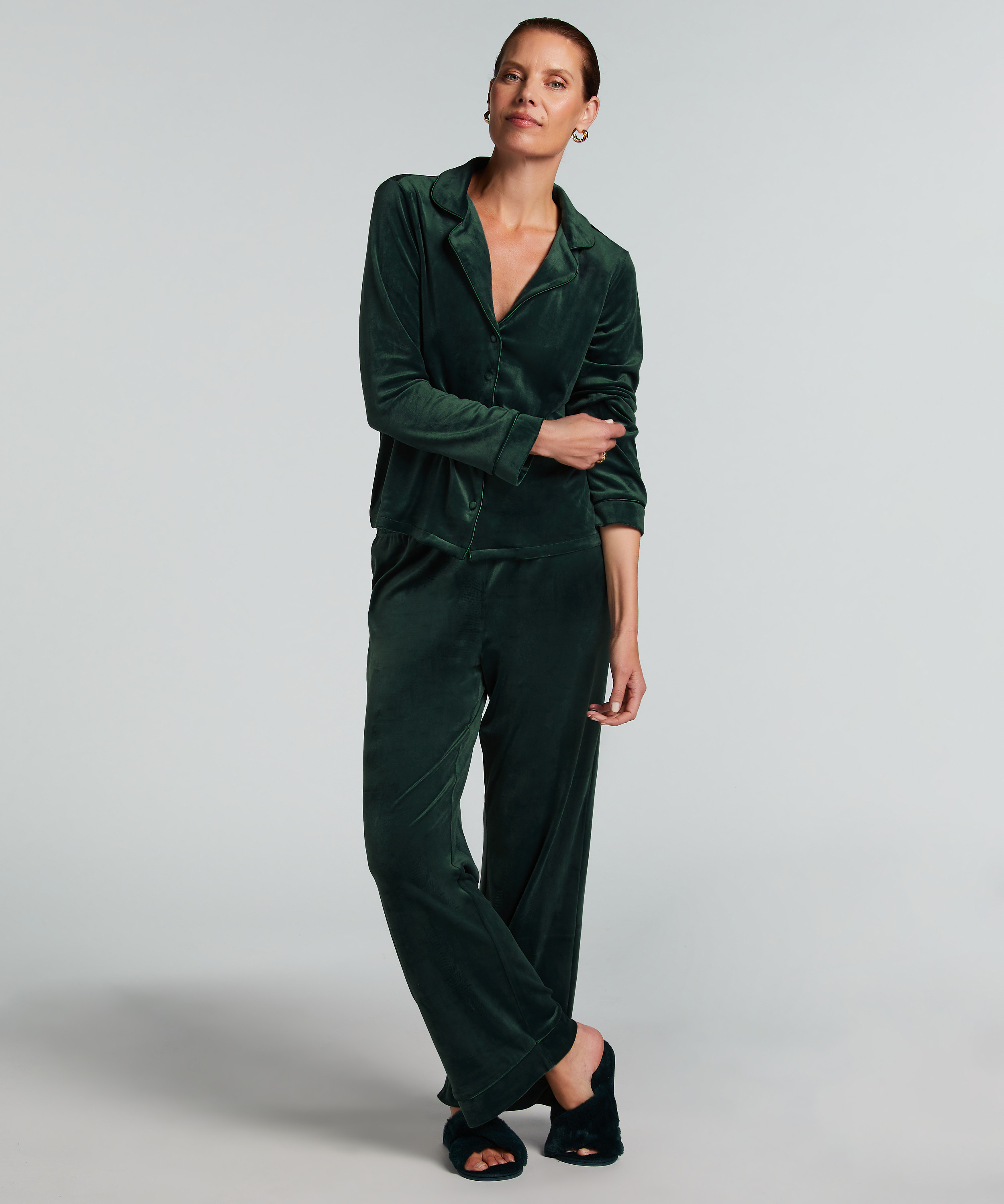 Bluza z długimi rękawami z weluru, Zielony, main