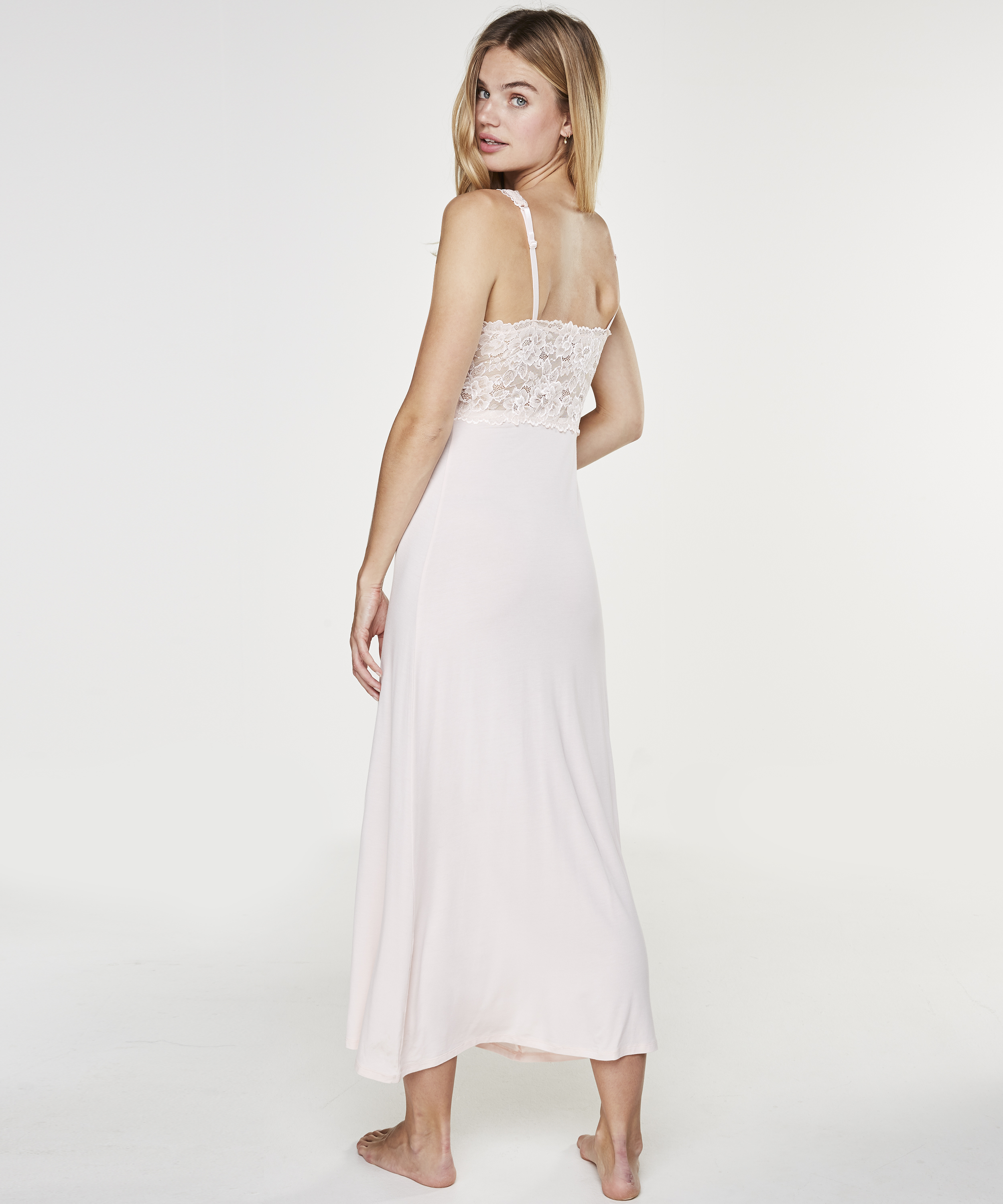 Long slip dress Modal lace, Różowy, main