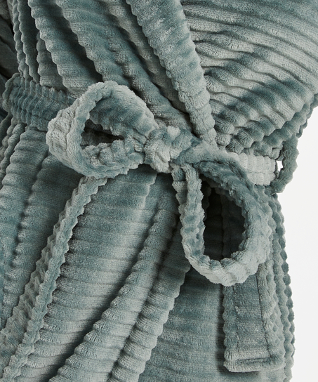 Kr&oacute;tki szlafrok z prążkowanego polaru, Zielony