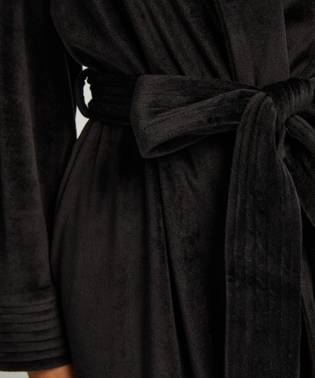 Kr&oacute;tki szlafrok welurowy, Czarny