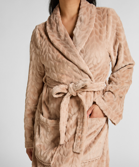 Kr&oacute;tki szlafrok fleece, Beżowy