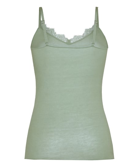 Super miękka koszulka z koronką i dekoltem w serek z dodatkiem kaszmiru, Zielony